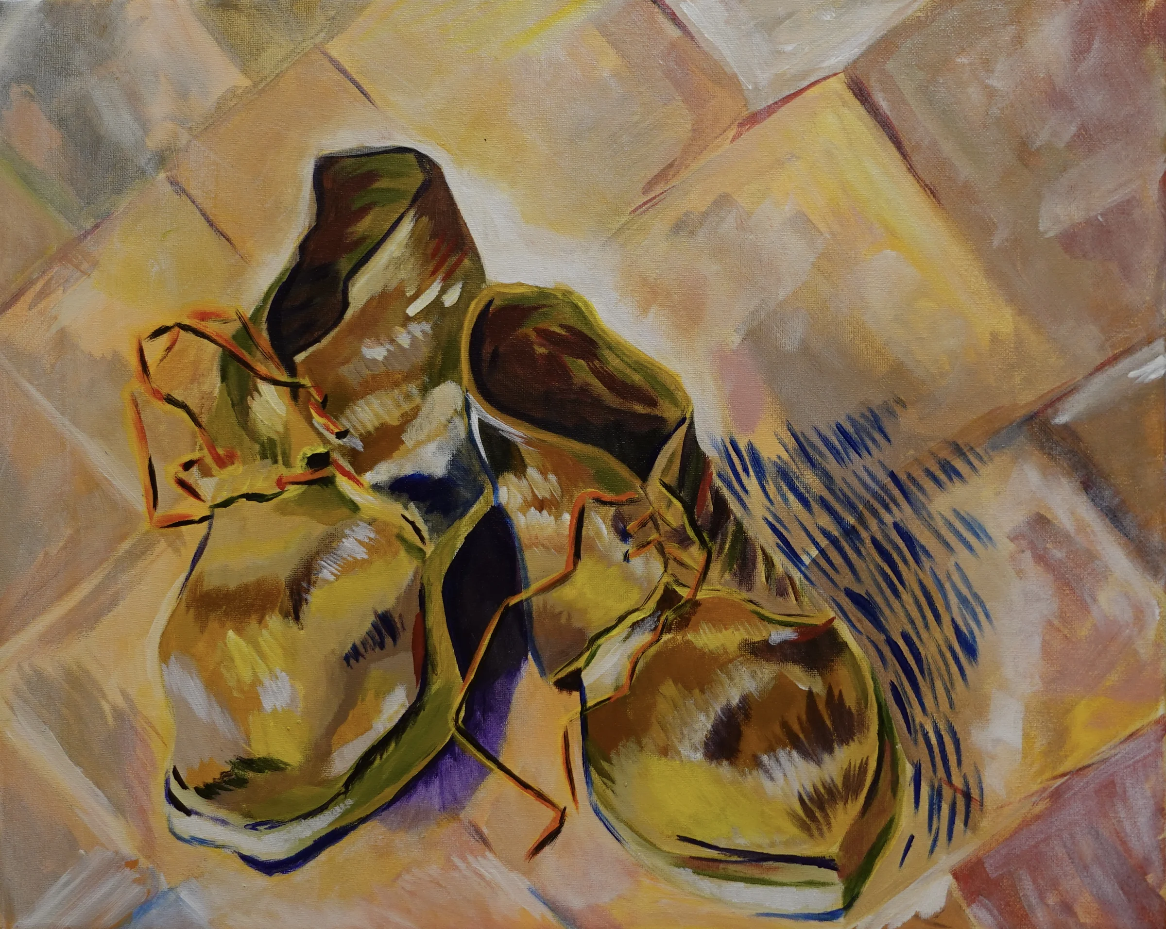 Acrylic master study of Vincent van Gogh's worn shoes