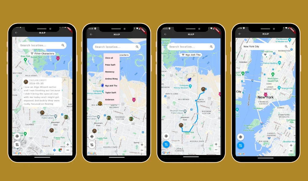 Character Management map screens with character locations