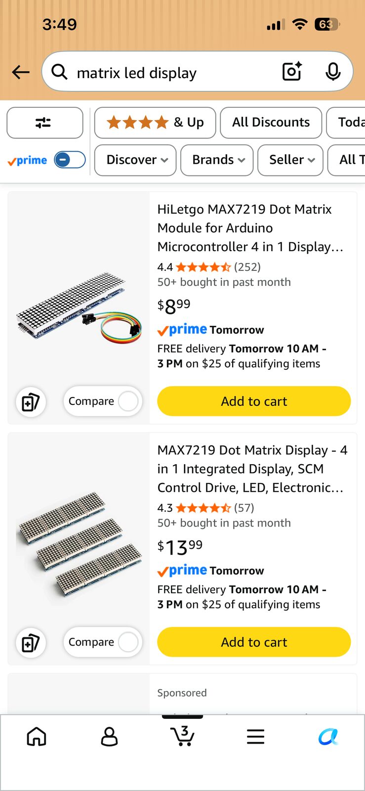 Phone screenshot researching integrated LED matrix displays