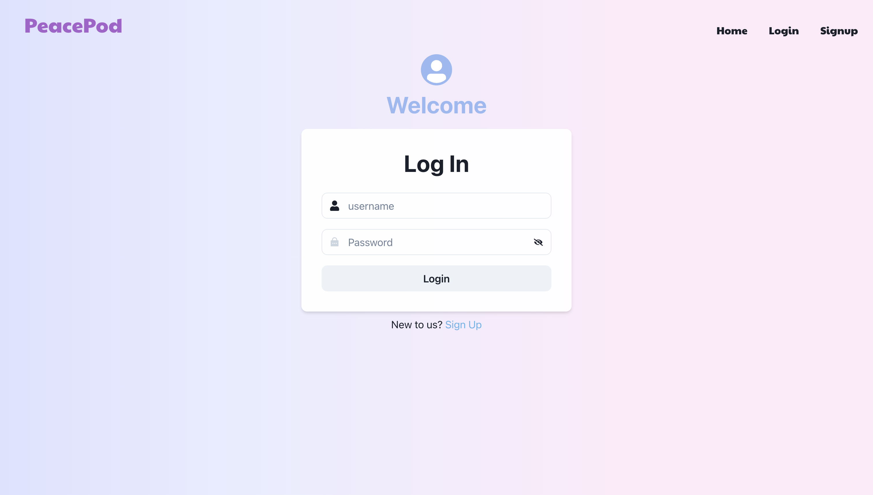 PeacePod login screen