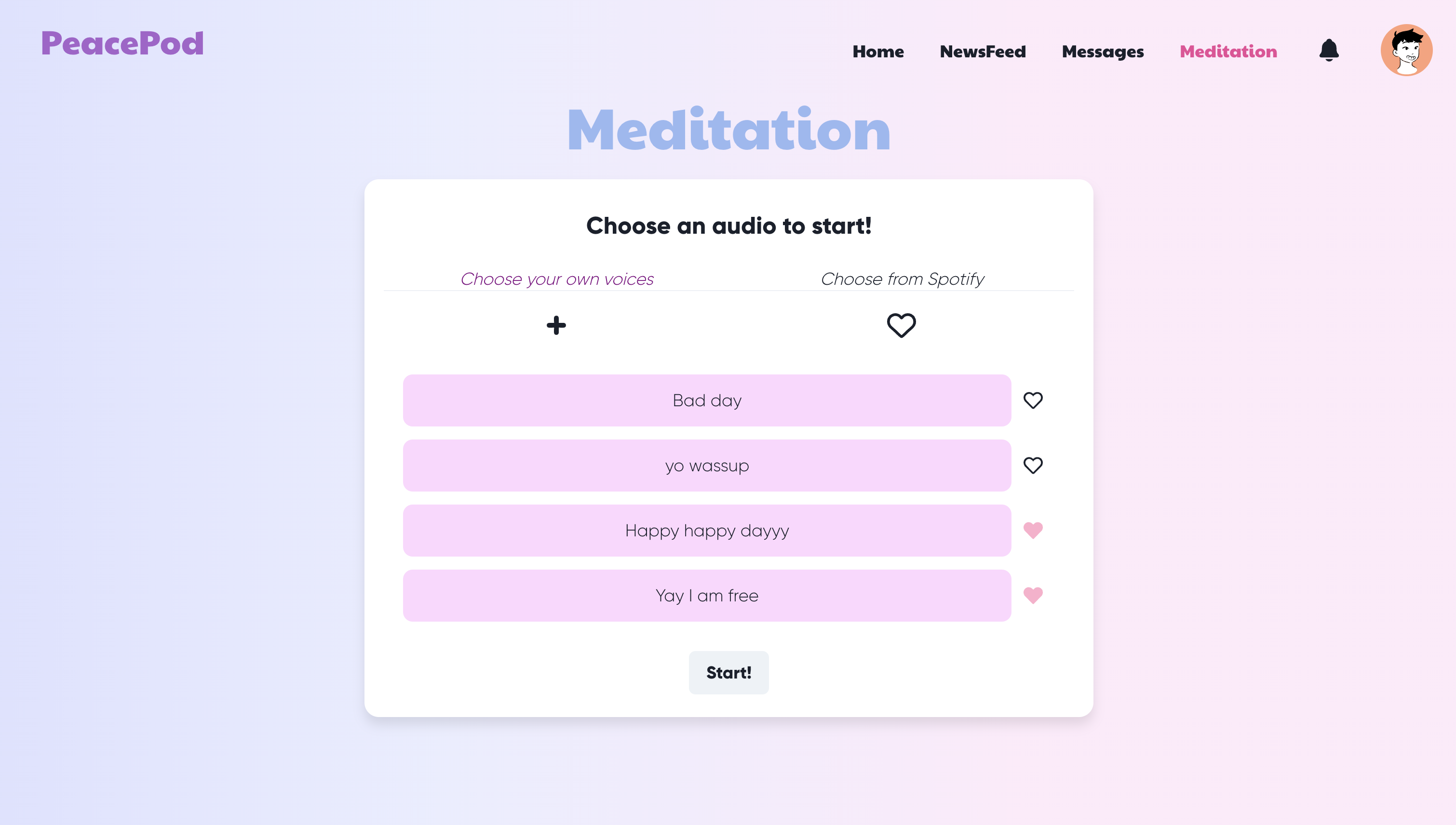 Generating a personalized meditation in PeacePod