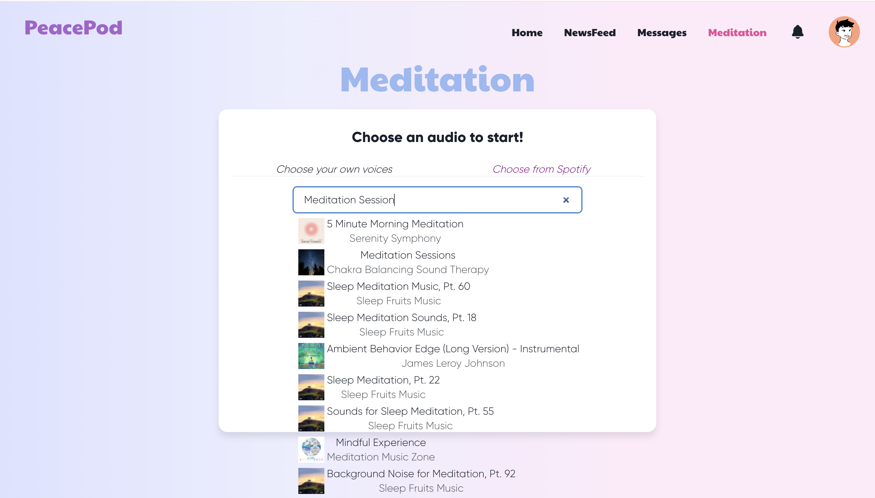 Choosing a meditation track from Spotify